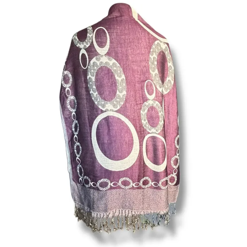 Purple‎ Reversible Geometric Circle Print Fringe Shawl Scarf Wrap Versatile